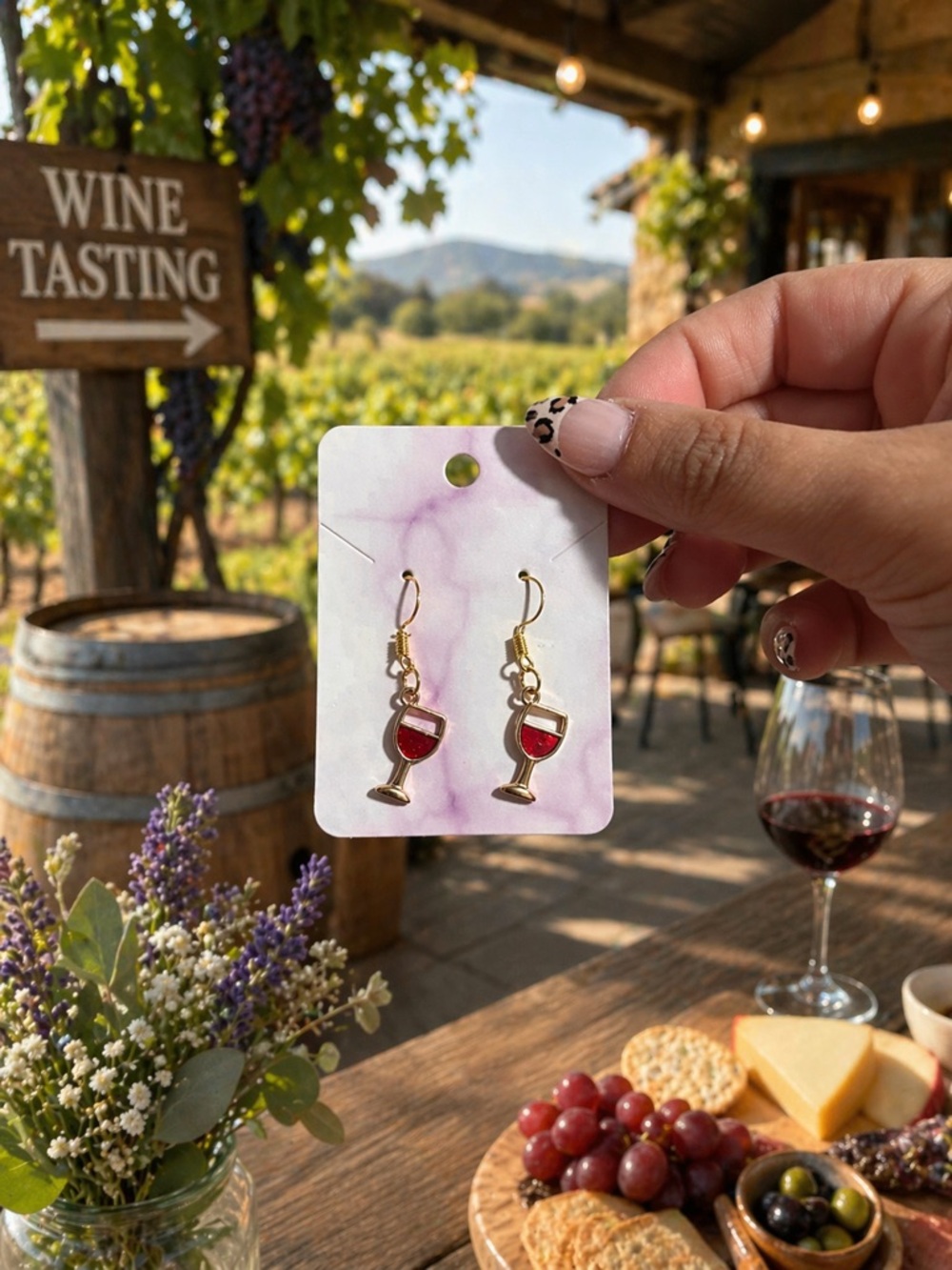 ✨Handmade Gold and Red Wine Glass Earrings